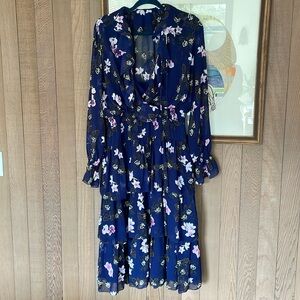 Mikael Aghal Floral Tiered Midi Dress